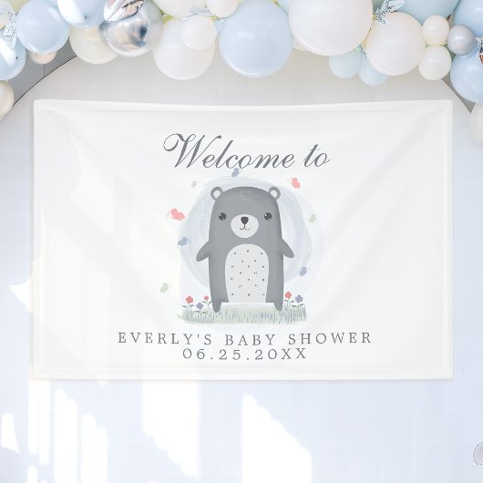 Waterverf Grijze Beer Jongen Baby shower Spandoek