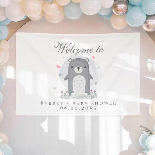 Waterverf Grijze Beer Jongen Baby shower Spandoek