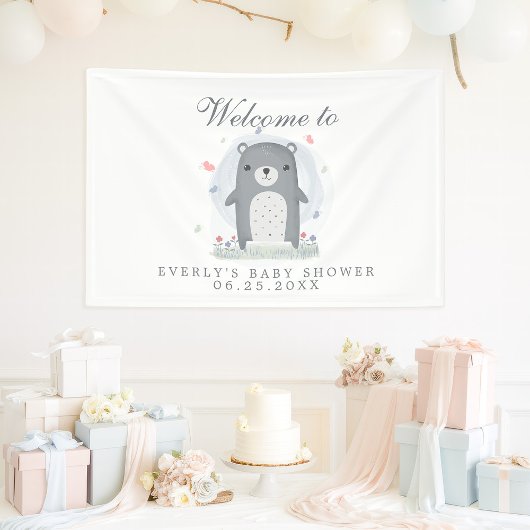 Waterverf Grijze Beer Jongen Baby shower Spandoek