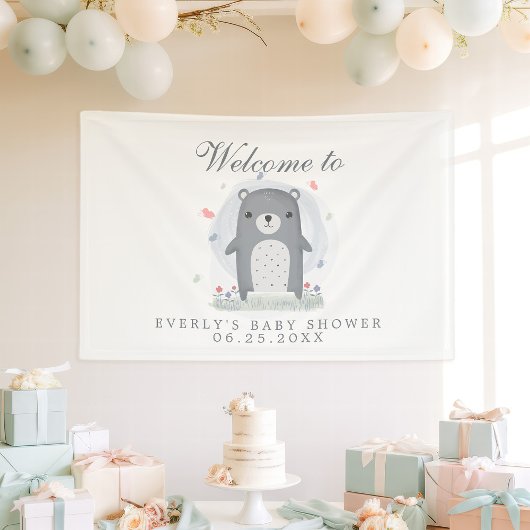 Waterverf Grijze Beer Jongen Baby shower Spandoek