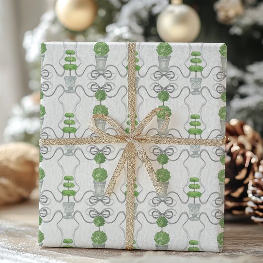 Waterverf Grijze Bogen en Groene Topiary Cadeaupapier