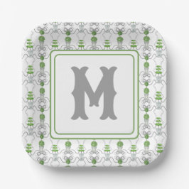 Waterverf Grijze Bogen en Groene Topiary Monogram Papieren Bordje