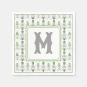Waterverf Grijze Bogen en Groene Topiary Monogram Servet (Voorkant)