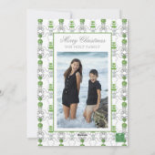 Waterverf Grijze Bogen & Groene Garland Topiary Fo Feestdagenkaart (Achterkant)