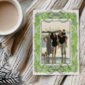 Waterverf Grijze Bogen & Groene Garland Topiary Fo Feestdagenkaart