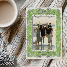 Waterverf Grijze Bogen & Groene Garland Topiary Fo Feestdagenkaart