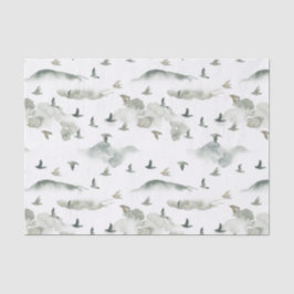 Waterverf Grijze en Witte Vliegende Vogels Tissuepapier