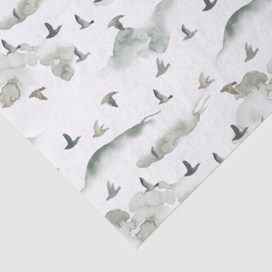 Waterverf Grijze en Witte Vliegende Vogels Tissuepapier (Detail)