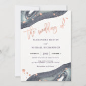 Waterverf Grijze Geode en Faux Roos Gold | Weddens Kaart (Voorkant)