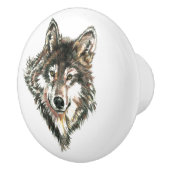 Waterverf Grijze Natuur Wolf Keramische Knop (Rechts)