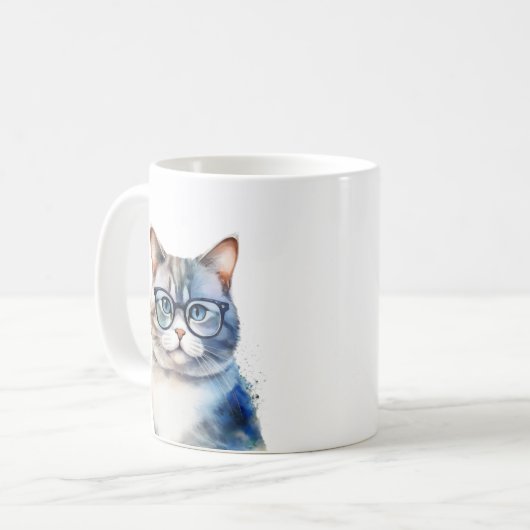Waterverf Grijze Tabby Kat Gepersonaliseerd Koffiemok (Voorkant links)