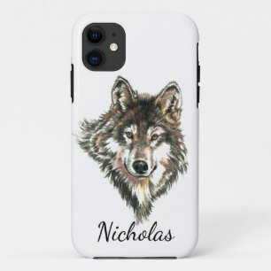 Waterverf Grijze Wolf Aangepaste naam Case-Mate iPhone Case