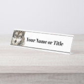 Waterverf Grijze Wolf Animal Love Wolves Art Bureau Naambordje (Voorkant)