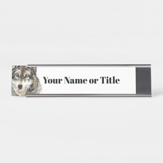 Waterverf Grijze Wolf Animal Love Wolves Art Bureau Naambordje (Voorkant)