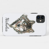 Waterverf Grijze Wolf Custom Name Case-Mate iPhone Case (Achterkant (horizontaal))