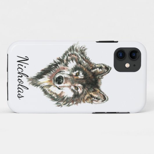 Waterverf Grijze Wolf Custom Name Case-Mate iPhone Case (Achterkant (horizontaal))