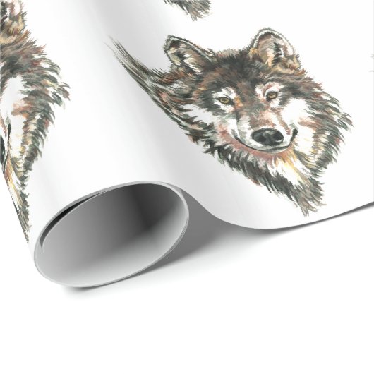 Waterverf Grijze Wolf Hoofd of Logo Cadeaupapier (Rol Hoek)