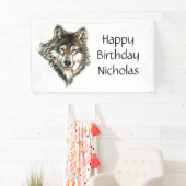 Waterverf Grijze Wolf Logo - Aangepaste naam wolve Spandoek (Insitu)