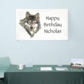 Waterverf Grijze Wolf Logo - Aangepaste naam wolve Spandoek (Beurs)