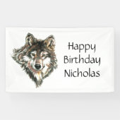 Waterverf Grijze Wolf Logo - Aangepaste naam wolve Spandoek (Horizontaal)