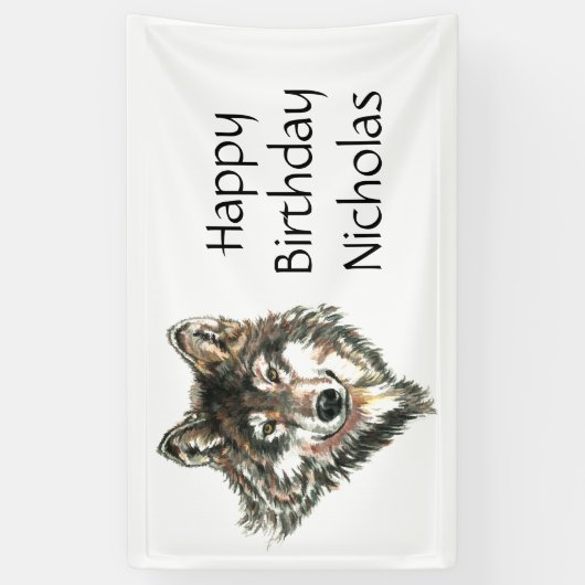 Waterverf Grijze Wolf Logo - Aangepaste naam wolve Spandoek (Verticaal)