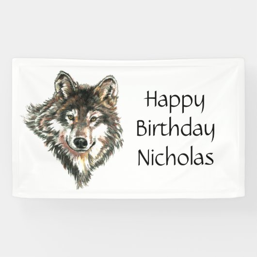 Waterverf grijze wolf logo aangepaste naam wolven spandoek (Horizontaal)