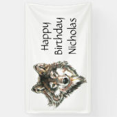 Waterverf grijze wolf logo aangepaste naam wolven spandoek (Verticaal)