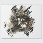 Waterverf Grijze Wolf Logo Dierlijke Natuur wolven Cadeaupapier (Vlak)