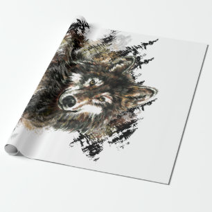 Waterverf Grijze Wolf Logo Dierlijke Natuur wolven Cadeaupapier