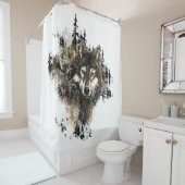 Waterverf Grijze Wolf Mountain Animal Art Douchegordijn (In situ)