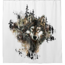 Waterverf Grijze Wolf Mountain Animal Art