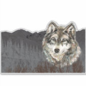 Waterverf Grijze Wolf Mountain Animal Natuur Art Sticker (Voorkant)