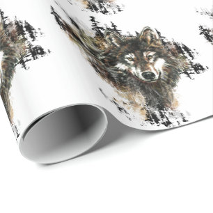 Waterverf Grijze Wolf Mountain Wildlife Art Cadeaupapier