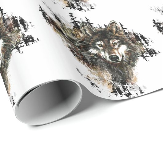 Waterverf Grijze Wolf Mountain Wildlife Art Cadeaupapier (Rol Hoek)