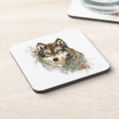 Waterverf Grijze Wolf Natuur in het wild Bier Onderzetter (Linkerzijde)