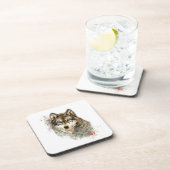 Waterverf Grijze Wolf Natuur in het wild Bier Onderzetter (Rechterzijde)