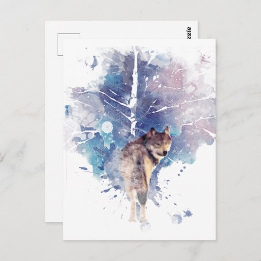 Waterverf Grijze Wolf Natuur in het wild Briefkaart (Voorkant / Achterkant)