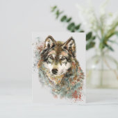 Waterverf Grijze Wolf Natuur in het wild Briefkaart (Staand voorkant)