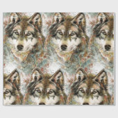 Waterverf Grijze Wolf Natuur in het wild Cadeaupapier (Vlak)