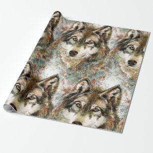 Waterverf Grijze Wolf Natuur in het wild Cadeaupapier