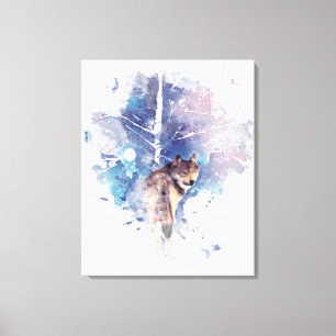 Waterverf Grijze Wolf Natuur in het wild Canvas Afdruk