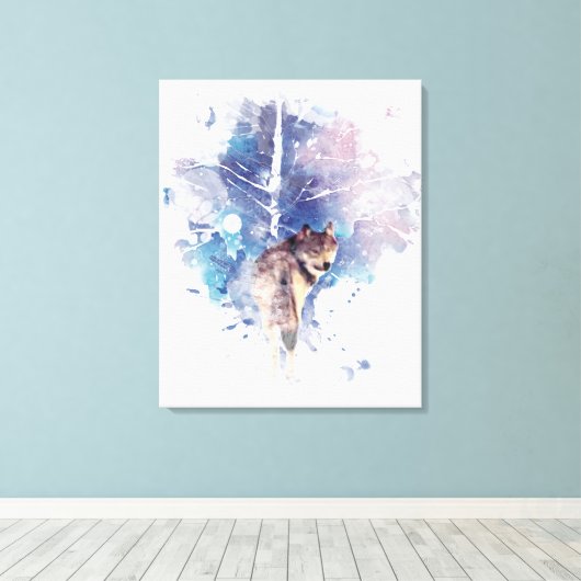 Waterverf Grijze Wolf Natuur in het wild Canvas Afdruk (Insitu (Houten vloer))