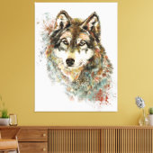 Waterverf Grijze Wolf Natuur in het wild Canvas Afdruk (Insitu (Woonkamer))