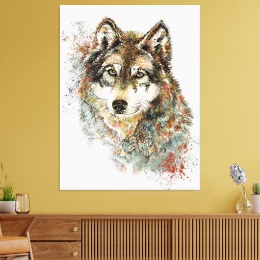 Waterverf Grijze Wolf Natuur in het wild Canvas Afdruk (Insitu (Woonkamer))