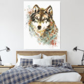 Waterverf Grijze Wolf Natuur in het wild Canvas Afdruk (Insitu (Slaapkamer))
