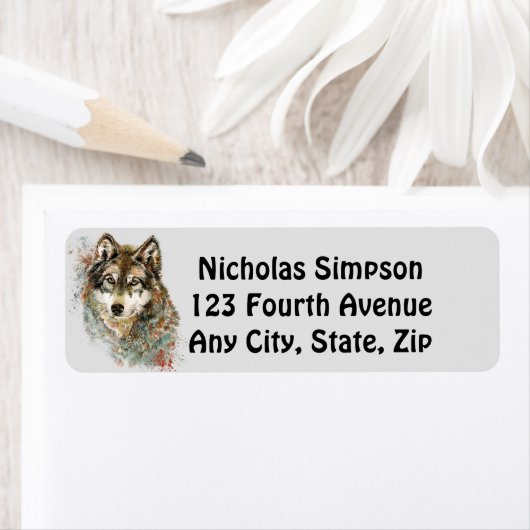 Waterverf Grijze Wolf Natuur in het wild Etiket (Insitu)