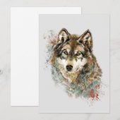 Waterverf Grijze Wolf Natuur in het wild Feestdagenkaart (Voorkant / Achterkant)