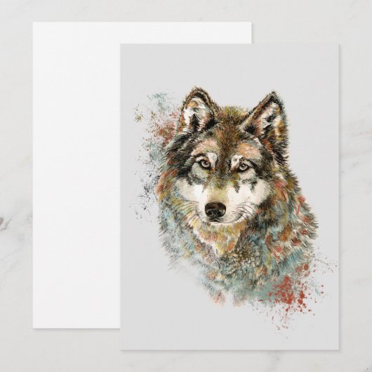 Waterverf Grijze Wolf Natuur in het wild Feestdagenkaart (Voorkant / Achterkant)