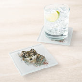 Waterverf Grijze Wolf Natuur in het wild Glazen Onderzetter (Schuin)