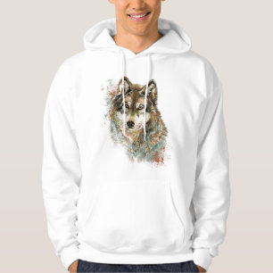 Waterverf Grijze Wolf Natuur in het wild Hoodie